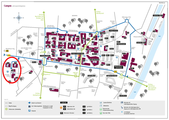 Campusplan Uni Magdeburg_markiert